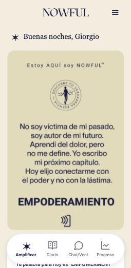 Pantalla de afirmación diaria en NOWFUL